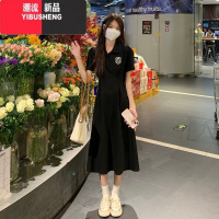 YIBUSHENGpolo领短袖连衣裙少女春2024新款高中学生学院风收腰显瘦中长裙