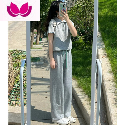 七斓校园风少女休闲运动服套装女夏季薄款短袖长裤可爱活泼跑步套