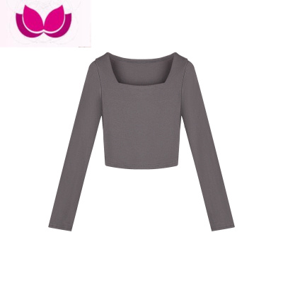 七斓修身白色内搭方领长袖打底衫女显瘦T恤辣妹短款露脐上衣ins