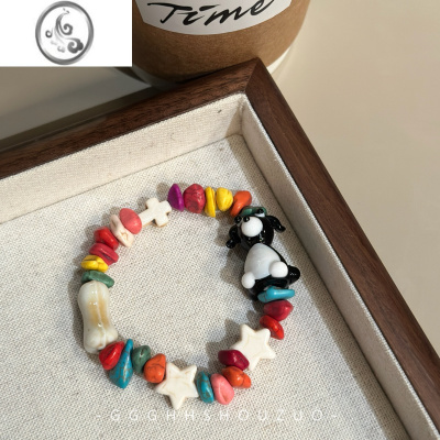 JiMi原创设计童趣y2k可爱少女碎石熊猫弹力手链小熊狗狗串珠手串手饰