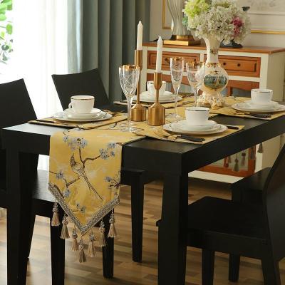 家柏饰(CORATED)欧式桌旗餐垫套装餐桌垫隔热垫西餐盘垫布餐边柜装饰布新中式 鸟语花香-黄 套餐 一桌旗六餐垫