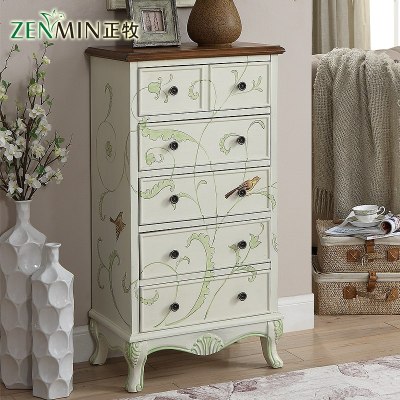 美式卧室五斗柜实木抽屉柜家用斗橱储物柜收纳柜欧式复古彩绘柜子