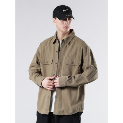 纯棉夹克工装衬衫男士美式复古痞帅衬衫宽松休闲长袖潮牌外套上衣