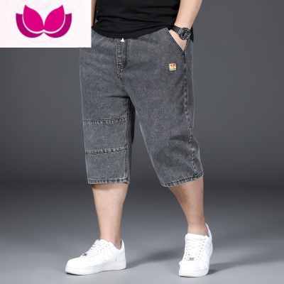 七斓七分裤男夏季薄款加肥加大码牛仔短裤男宽松直筒男士裤子肥佬中裤