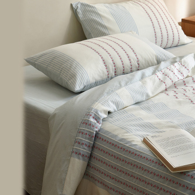 文艺范儿!色织提花水洗棉四件套纯棉床单被套日式风床上用品