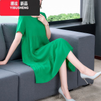 YIBUSHENG纯色人造棉绸连衣裙女新款季时尚外穿宽松大码大摆裙显瘦年轻款