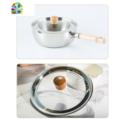 雪平锅不锈钢产木柄汤锅熬糖煮泡面奶锅YH6753 FENGHOU 20cm耐摔盖子