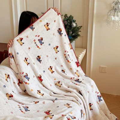 秋冬新款柔软牛奶绒三角针毛毯小清新卡通四季毯宿舍午睡沙发毯子
