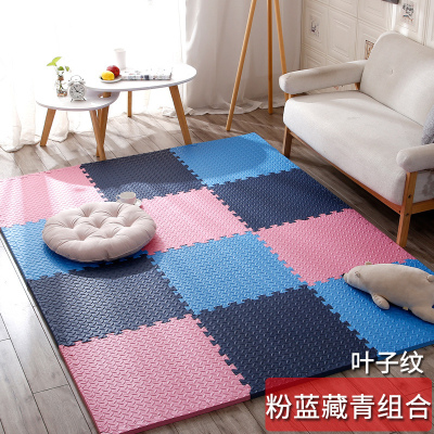 泡沫地垫家用隔音海绵铺地板垫子拼接爬爬卧室儿童爬行垫拼 粉+蓝+藏青 60*60*2.4cm叶子纹[6片]升级加厚送边条