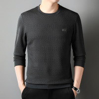 卫衣男秋季新款可机洗亲肤柔软圆领套头提花纯色长袖打底男士T恤
