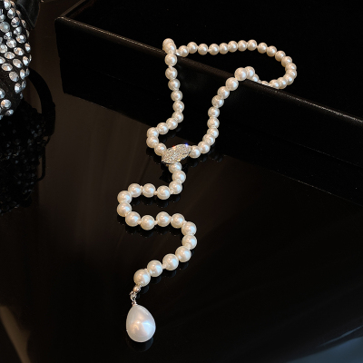 法式简约闪钻珍珠项链女高级感轻奢长款吊坠毛衣链2024新款配饰送女朋友老婆情人节七夕生日礼物