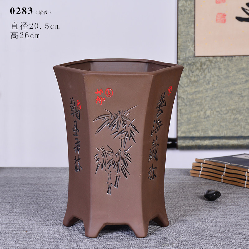 陶瓷紫砂花盆兰花地面花盆中大古典个性创意六方室内盆栽榕树批发