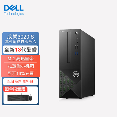 戴尔(Dell)成就3020 台式机电脑主机 高性能整机 商用办公电脑 台式机 教育学习 图文设计(13代i5-13400 16G内存 1TB+256GSSD ) 定制版