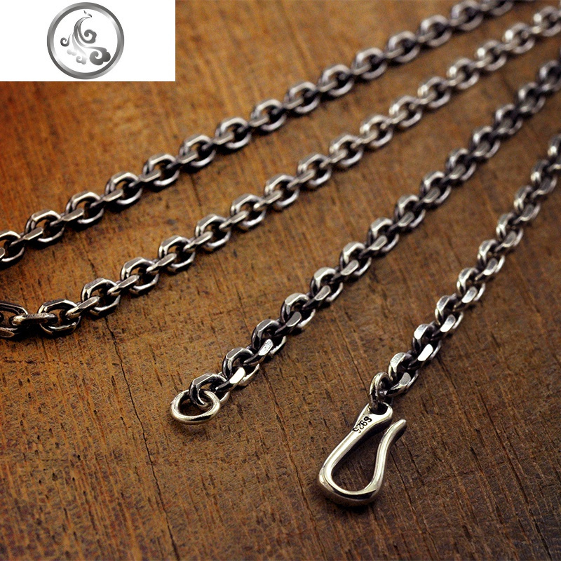 S925纯银太角项链泰银复古潮男锁骨链百搭毛衣链男女款银链 JiMi