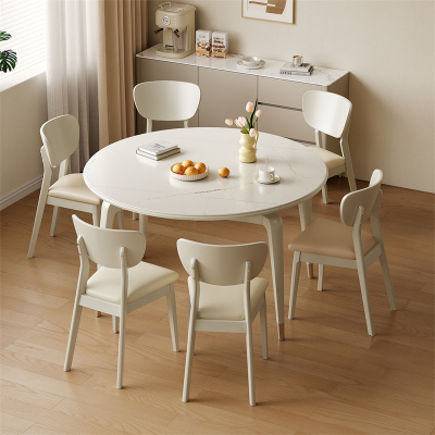 全友家居 悬浮折叠餐桌岩板防刮耐磨台面实木框架餐桌欧皮软包餐椅套装