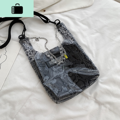 夏季网红透明包包2020新款潮时尚斜挎包女百搭ins链条单肩果冻包NEW LAKE 黑色女斜挎包