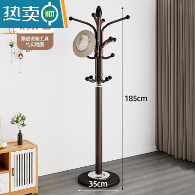 敬平衣帽架落地简易卧室北欧置物架立式单杆晾衣架客厅铁艺挂衣服架子 加厚加固大理石底盘(铜棕色)