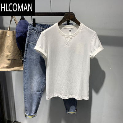 HLCOMAN夏季新款透气青年男士韩版修身圆领纯色百搭短袖T恤衫时尚打底衫