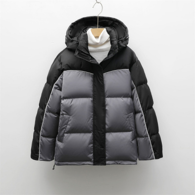 白鸭绒连帽加厚冬季新款拼接设计感外套羽绒服女