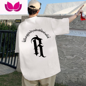 七斓美式哥特印花短袖男款夏季宽松oversize男士t恤大码百搭