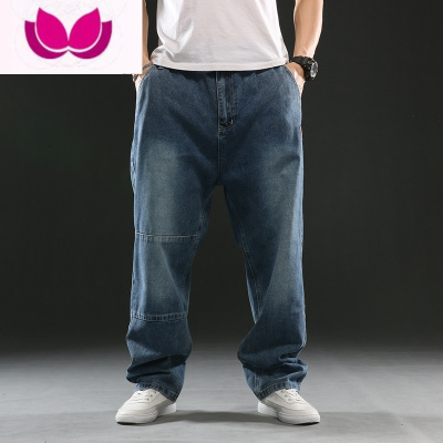 七斓高腰牛仔裤男阔腿加肥加大宽松直筒特大码男装胖子肥佬腿粗300斤