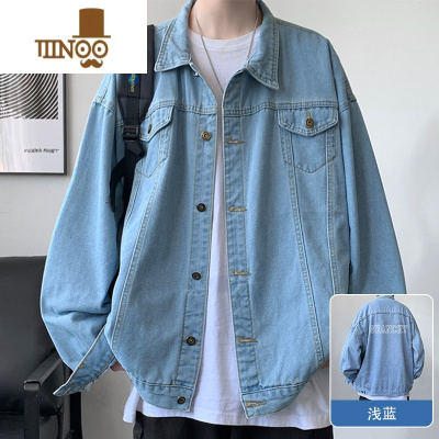 YANXU牛仔外套男港风复古宽松翻领上衣服青少年潮牌痞帅休闲夹克
