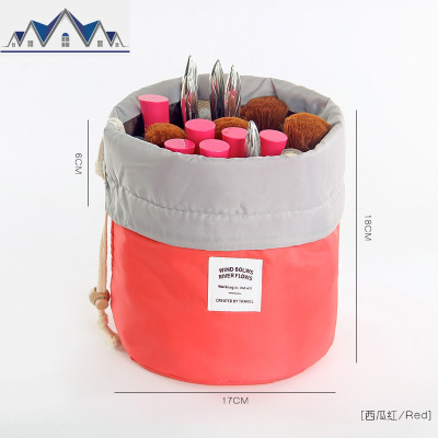 圆筒式懒人化妆包女大容量抽绳化妆品袋收纳包便携随身旅行洗漱包 三维工匠