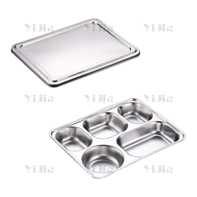 翌嘉YJ40625042 304不锈钢分格餐盘带盖食堂中式饭盘 深五格