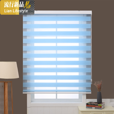 柔纱帘卷帘遮光遮阳升降办公室厨房卫生间防水拉式免打孔百叶窗帘 三维工匠