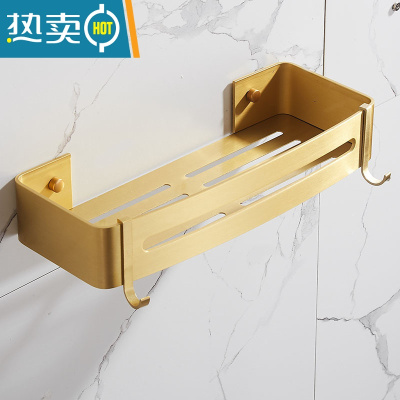 敬平北欧拉丝金卫生间置物架转角免打孔浴室收纳三角篮厕所角架太空铝 拉丝金单层四方篮浴室置物架