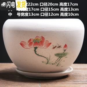 三维工匠花盆陶瓷大号特大带托盘绿萝创意家用吊兰兰花多肉小花盆 单个流釉蜻蜓点荷 大花盆容器