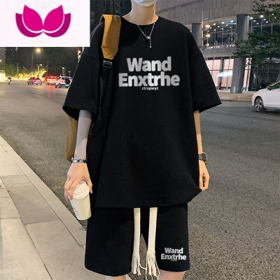 七斓休闲套装男夏季薄款华夫格短袖短裤一套青少年T恤2023新款运动服