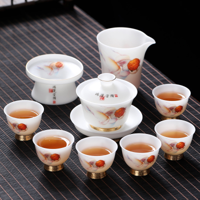 元青整套茶具送礼精品(MULTIPOTENT)白瓷冰种套组功夫茶具套装鸿运当头系列