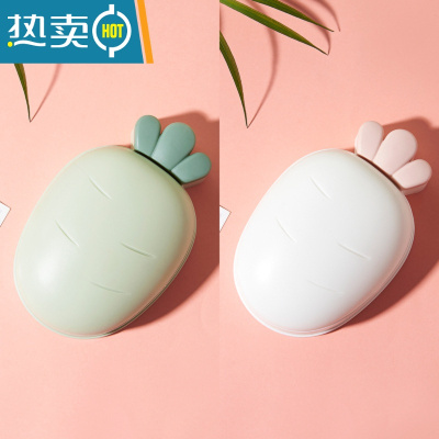 敬平创意肥皂盒个性带盖可爱大号香皂盒卫生间沥水收纳盒家用卡通皂托 2个装[绿色+白色]