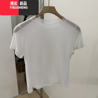 YIBUSHENG韩国东大门2024季新款纯色薄款微透修身短袖T恤女休闲小众上衣