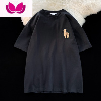 七斓短袖T恤男款夏季潮流简约植绒印花半袖港风ins休闲宽松体恤衫