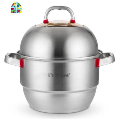 封后欧顿蒸锅 304不锈钢3层32cm 复底加厚 通用 多层家用锅具 FENGH 红骑士特厚32CM锅壁0.8厚