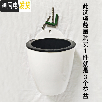 三维工匠白色壁挂储水花盆带挂钩螺钉棉线自动吸浇水挂墙 [3套]白色壁挂储水花盆+钉子+吸水棉绳 小号(盆口直径1花盆容器