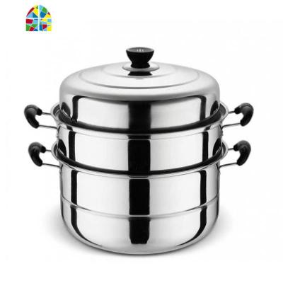 蒸锅不锈钢家用2层蒸馍锅蒸馒头钢筋锅加厚汤锅两用煤气灶用烝锅 FENGHOU 26cm三层