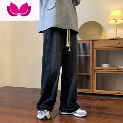 七斓复古做旧黑色牛仔裤男夏季韩版宽松直筒阔腿长裤港风百搭拖地裤子
