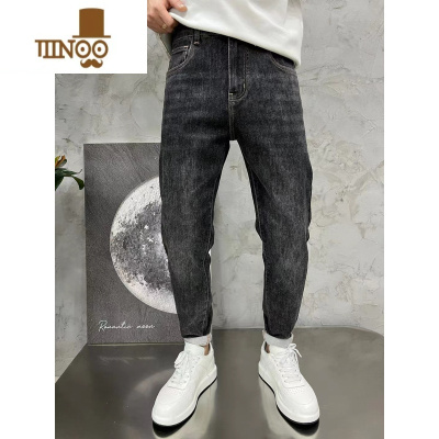 YANXU2023年新款牛仔裤男黑灰色小直筒修身长裤百搭显瘦蓝色裤子潮