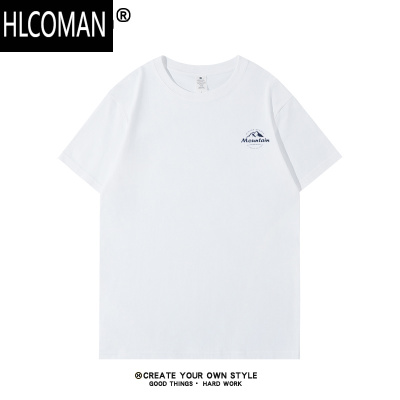 HLCOMAN设计款印花短袖t恤男装潮白色内搭新款宽松体恤长袖打底衫