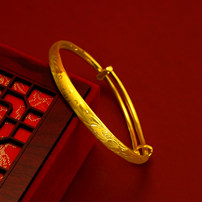 正品越南沙金传承推拉开口福手镯圆肚仿真黄金久不掉色24k结婚镯送女朋友老婆情人节七夕生日礼物