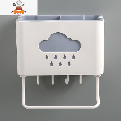 家用筷架筷子筒免打孔壁挂式置物架筷笼厨房沥水筷筒餐具收纳盒 敬平 米白色多功能筷子架[壁挂式]餐具架