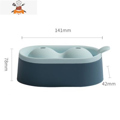 冰块模具家用带盖自制辅食器冰格冰箱速冻冰块盒可爱球型制冰盒 敬平 双球冰格浅蓝色