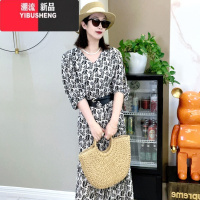 YIBUSHENG棉绸连衣裙新款季碎花印中长裙大码孕妇裙女人造棉宽松外穿海边