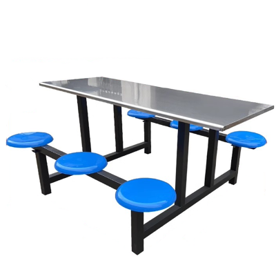 迅迈 6人位1600*600*750mm不锈钢pvc圆凳加固款 单位学校不锈钢食堂餐桌椅组合公司员工地连体快餐桌椅