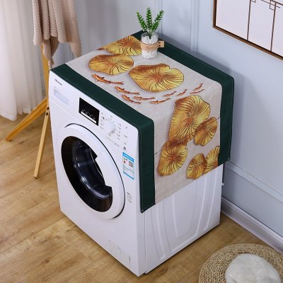 家柏饰(CORATED)遮盖巾棉麻冰箱罩防水盖布单双开冰箱巾洗衣机防尘罩微波炉罩 金荷叶 65*170cm(冰箱双开门)