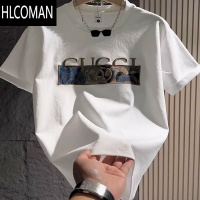 HLCOMAN夏季新款短袖t恤男士高端刺绣潮流百搭青年痞帅修身潮牌半袖上衣