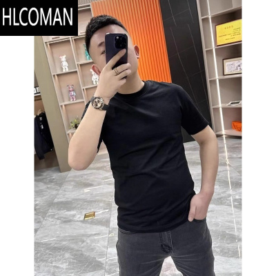 HLCOMAN夏季新款简约白色短袖T恤男士圆领百搭潮流修身纯色打底衫男